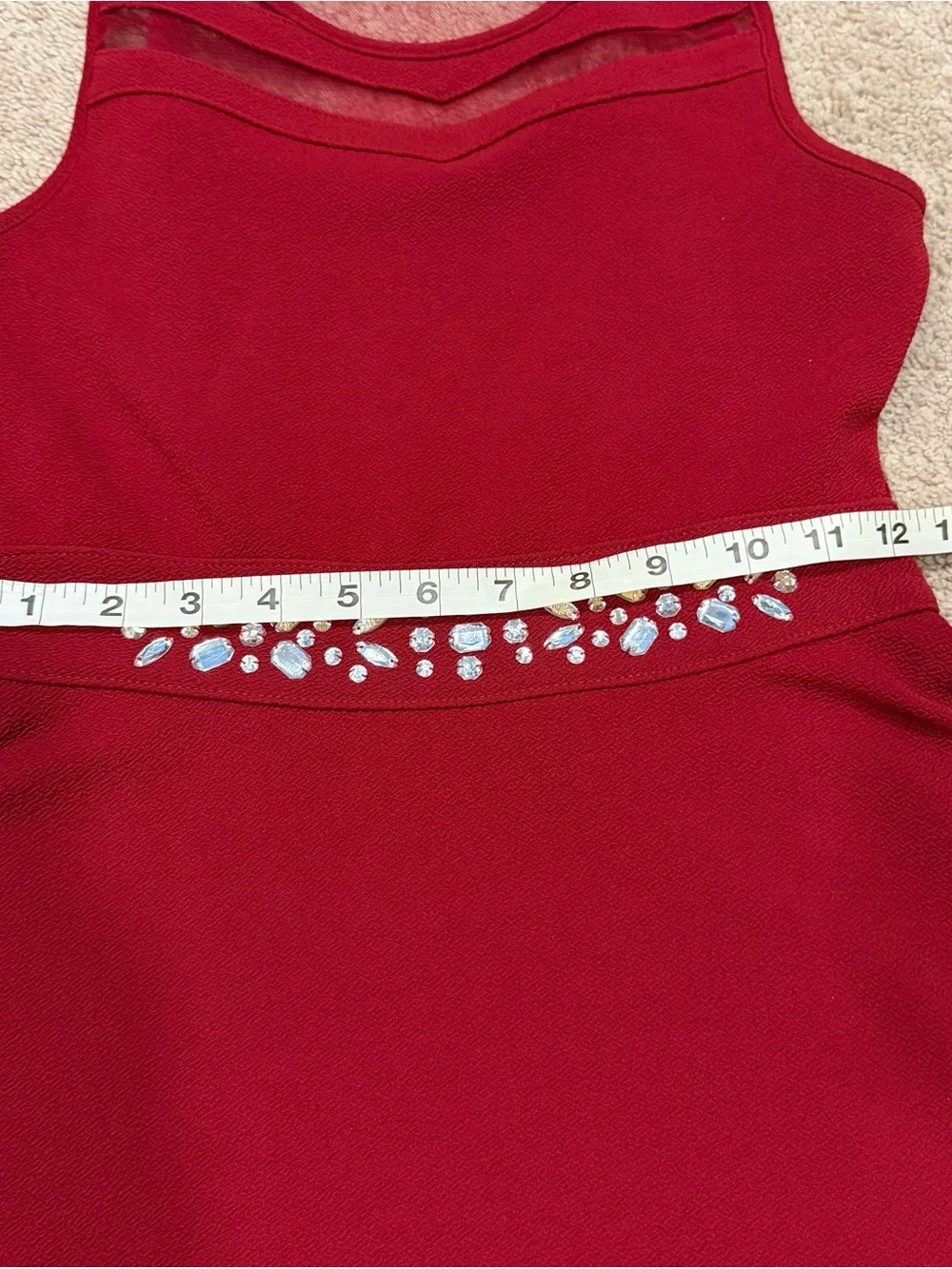 Girls Sz L Red Sleeveless Beaded A-Line Dress 10/12 Children’s Place